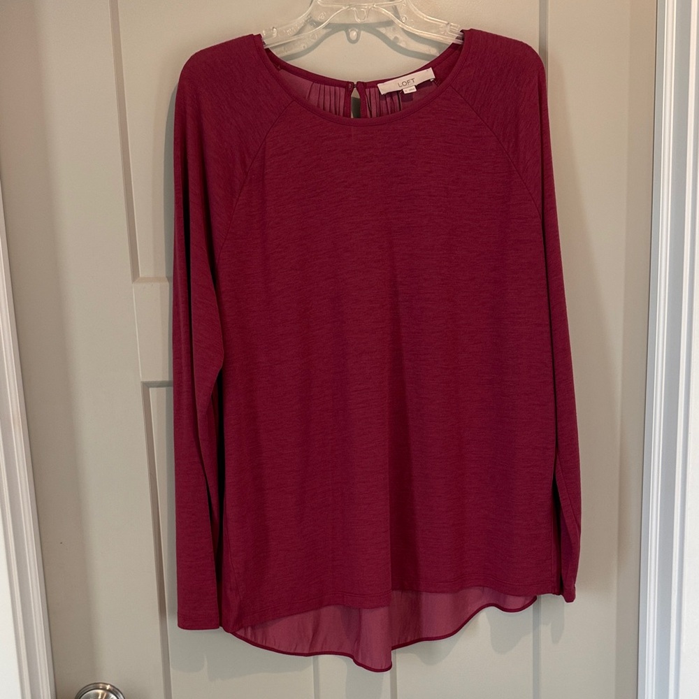 LOFT Burgundy Long Sleeve Blouse Size XL